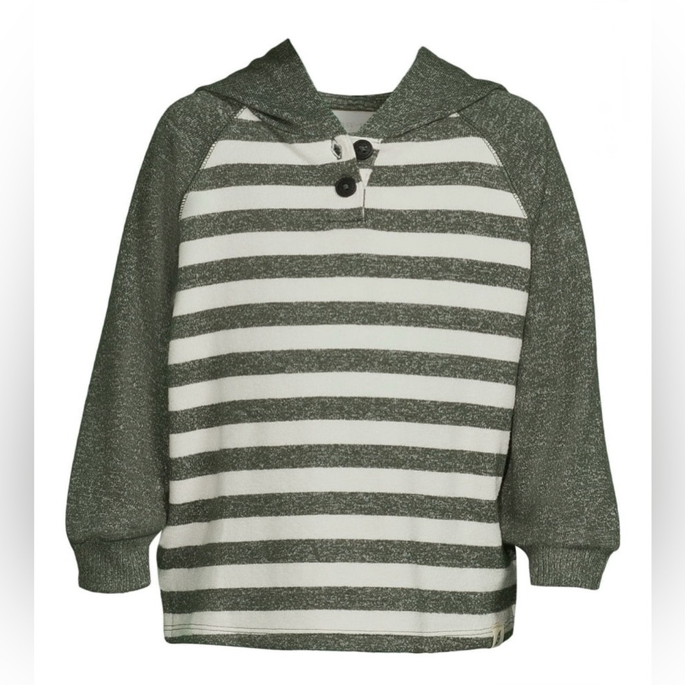 Easy-Peasy Toddler Boy Long Sleeve Hacci Hoodie – Green/Cream – Size 4T